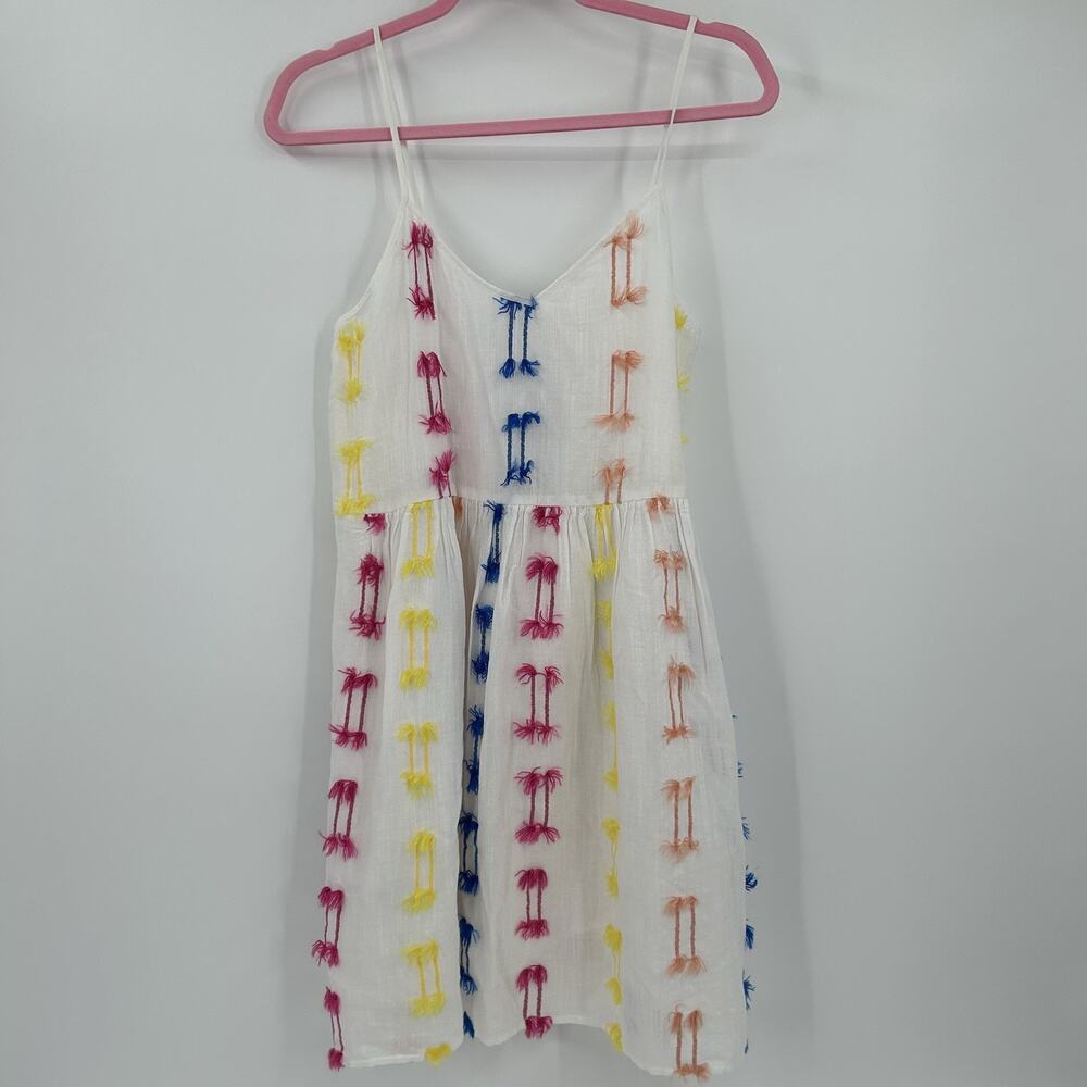 LOU & GREY Fiesta Fringe Cami Mini Dress XS Colorful White Loft Ann Taylor NWT